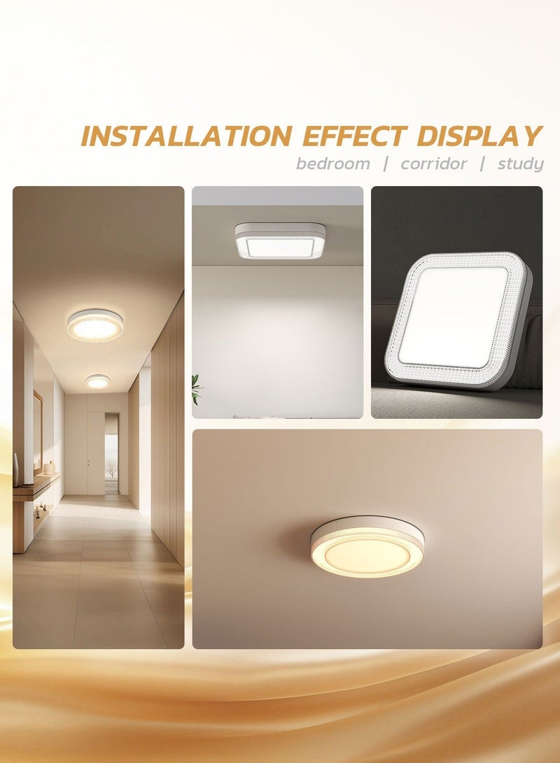 MODI 24W Crystal-Effect LED Flush Mount Ceiling Light - 18cm Modern Square Design, 3 Color Temperatures , Anti-Flicker Eye Protection, High Brightness Home Lighting Fixture - Image 4
